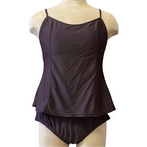 Last chance…Vintage Swimsuit Brown One Piece Skirted Tankini Look L Large XL